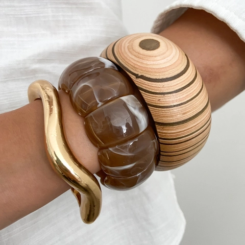 Armreif Armband Für Damen Holz Harz Legierung Unregelmäßig Klobig Dick Breit Wellenform Böhmisch Vintage Schmuck
