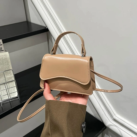 Mini Bolso de Mano para Mujer con Solapa Ondulada Cuero PU Bolso de Bandolera Cuadrado Pequeño con Asa y Correa Delgada Moda