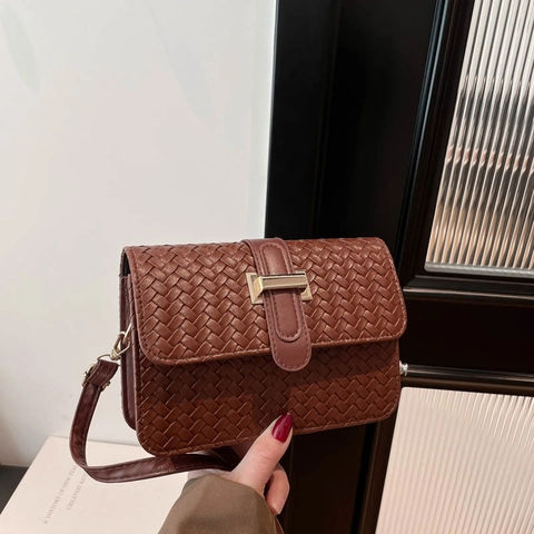 Borsa A Tracolla Intrecciata In Pelle PU Da Donna Fibbia Dorata Borsa Con Patta Retro Minimalista Quotidiana