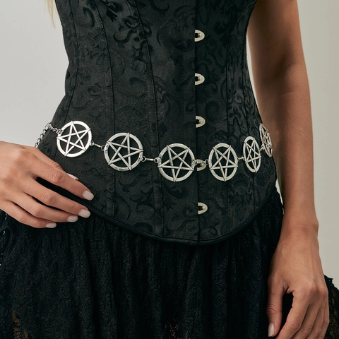 Cintura A Catena In Metallo Con Stella Pentacolo Gotica Per Donna Lega Ferro Catena In Vita Punk Stile Scuro