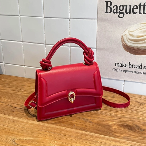 Borsa a Mano Quadrata da Donna Minimalista in Pelle PU Con Manico a Nodo Serratura in Metallo Borsa a Tracolla per Ufficio