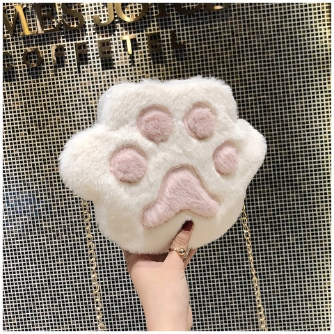 Cute Plush Bear Paw Crossbody Bag Faux Fur Shoulder Bag With Metal Chain For Women Girls Kawaii Animal Claw Shape