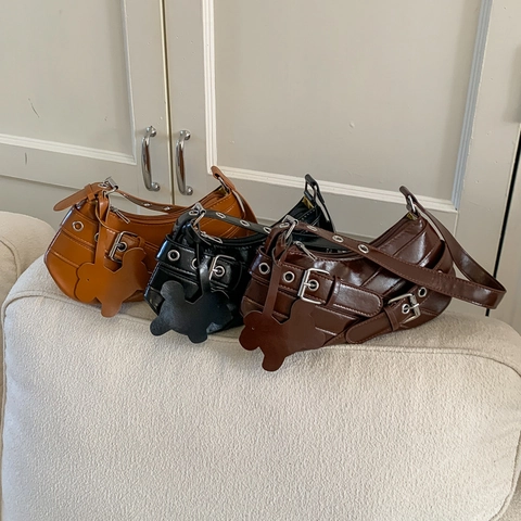 Borsa Sottobraccio in Pelle PU Retro Y2K da Donna Stile Punk di Strada Borsa a Spalla Singola Con Ciondolo Animale Borsa Baguette Minimalista