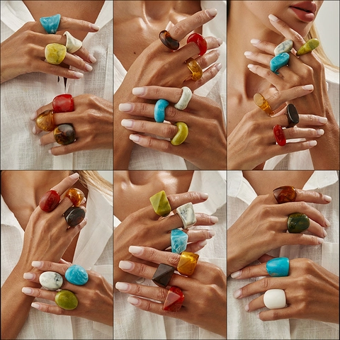 Irregular Resin Chunky Rings For Women Men Vintage Geometric Marble Pattern Colorful Acrylic Finger Rings Fashion Jewelry