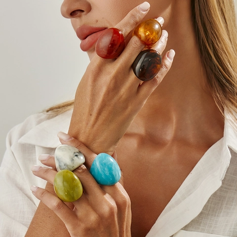 Irregular Resin Chunky Rings For Women Men Vintage Geometric Marble Pattern Colorful Acrylic Finger Rings Fashion Jewelry