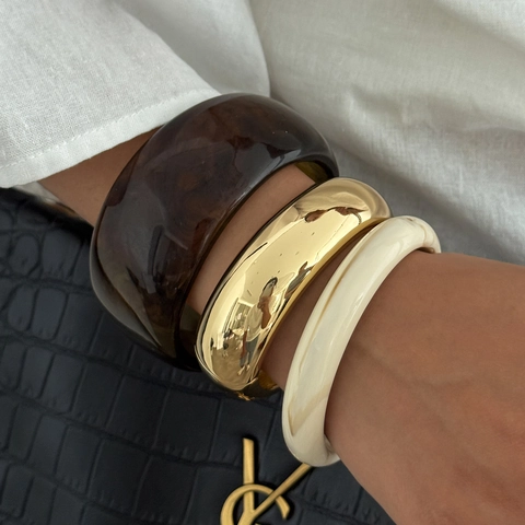 Unregelmäßiger Armreif Harz Schildpatt Marmormuster Polierte Goldlegierung Retro Mode Schmuck Für Frauen