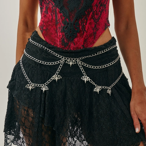 Catenina da Vita Gotica a Più Strati Pipistrello Ragnatela Ciondolo Luna Argento Catena per il Corpo per Donna