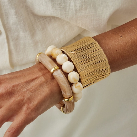 Brazalete De Resina Marmoleada Pulsera De Cuentas De Acrílico Y Brazalete Abierto Ancho De Alambre Enrollado Joyería Bohemia