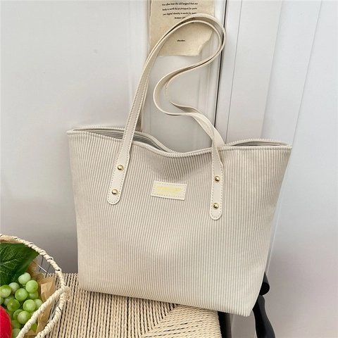 Bolso Tote de Pana de Moda para Mujer Bolso de Hombro a Rayas de Gran Capacidad Retro Casual Trabajo Bolso de Axila con Cremallera Bolso de Mano