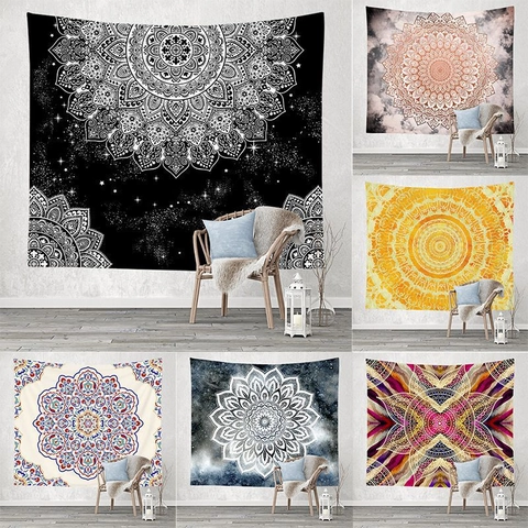 Mandala Tapestry Wall Hanging Polyester Soft Fabric Bohemian Galaxy Starry Night For Bedroom Living Room Dorm Decor