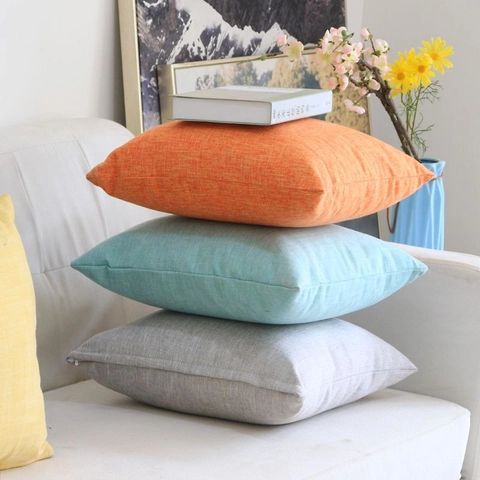 Funda de Cojín de Lino de Color Sólido Nórdico Funda de Almohada Decorativa Gruesa Para Sofá Sala de Estar Dormitorio Decoración del Hogar Varios Colores