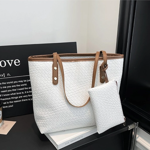 Damen Gewebte Shopper Tasche PU Leder Große Kapazität Schultertasche Und Beutel Retro Lässig Täglich Pendeln Handtasche