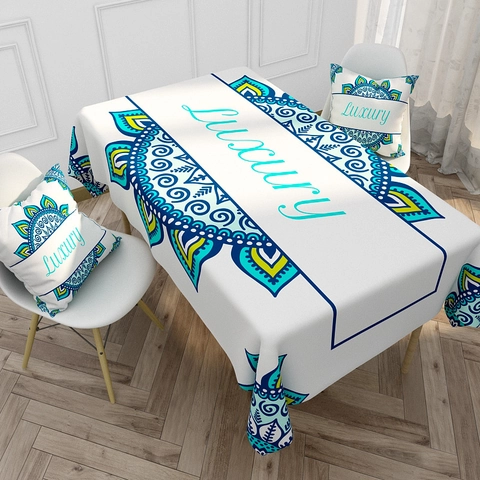Mantel Impermeable Mandala Bohemio Y Fundas Almohada A Juego Lino Poliéster Engrosado Cubierta Mesa Rectangular