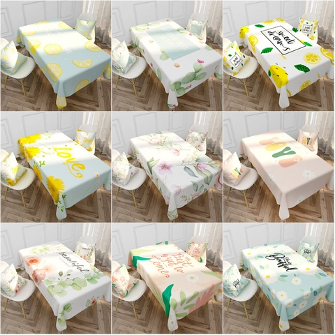 Waterproof Polyester Linen Tablecloth Pillow Covers Nordic Floral Fruit Printed Washable Dustproof Dining Table Home Decor