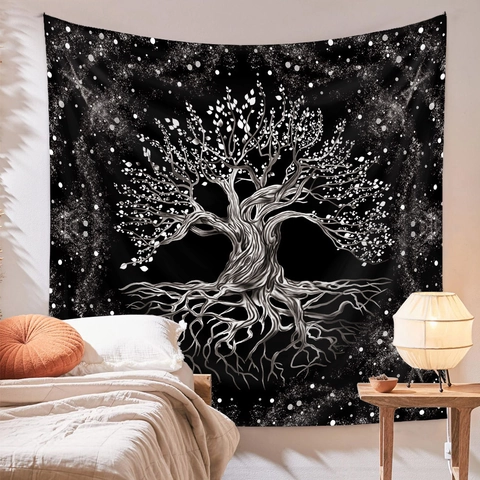 Arazzo da Parete Bohémien Motivo Artistico Estetico Albero Della Vita Fungo Tarocchi Zodiaco Stampa Poliestere Arredamento Casa