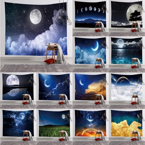 Tapiz De Luna Y Cielo Estrellado Para Colgar En La Pared Tela De Poliéster Cielo Nocturno Fase Lunar Fondo Para Dormitorio Sala De Estar Estilo Nórdico