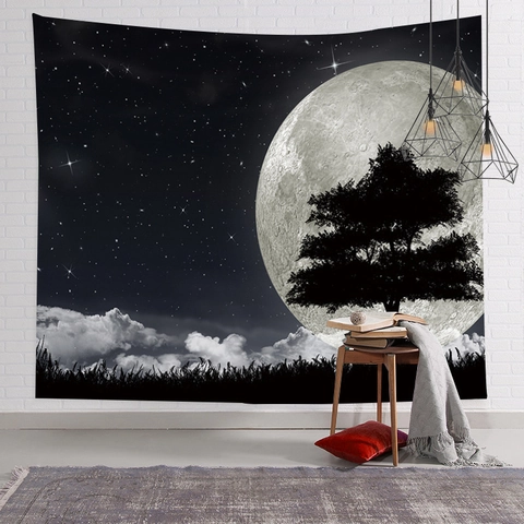 Tapiz De Luna Y Cielo Estrellado Para Colgar En La Pared Tela De Poliéster Cielo Nocturno Fase Lunar Fondo Para Dormitorio Sala De Estar Estilo Nórdico