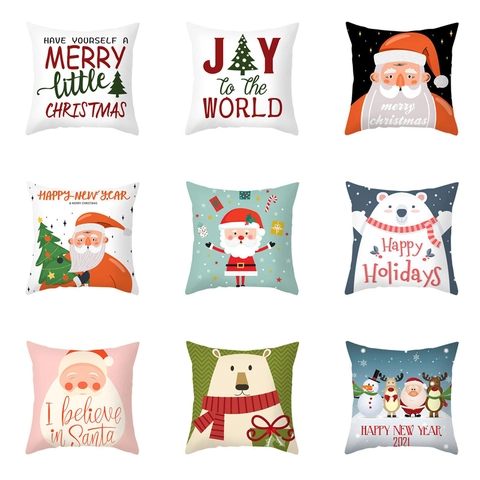 Natale Cartone Animato Babbo Natale Renna Pelle di Pesca Velluto Fodera per Cuscino Festivo Divano Decorativo Copricuscino Vacanza Casa Arredamento