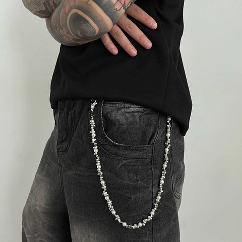 Catena per Pantaloni Hip Hop Perle Artificiali Lega Irregolare Metallo Accessorio per Jeans Vita Stile Punk Catena per Portafoglio