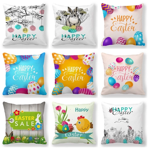 Vrolijk Pasen Kussenhoes Perzikhuid Polyester Paashaas Kleurrijke Eieren Patroon Decoratieve Kussensloop Voor Sofa Woonkamer