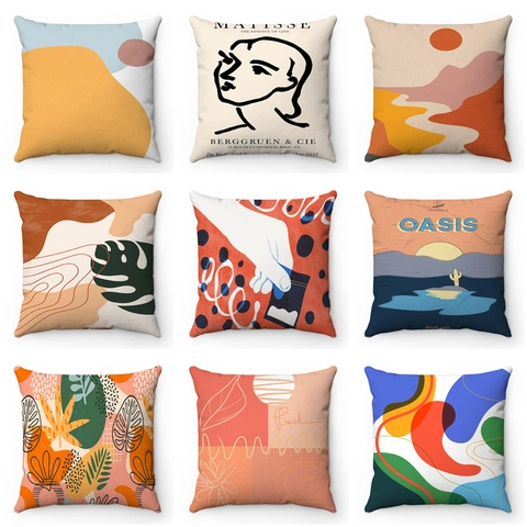 Moderne Abstracte Kunst Kussensloop Perzik Huid Fluweel Kussenhoes Voor Sofa Woonkamer Decor Geometrische Plantenlijn