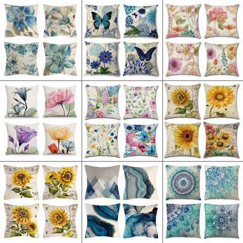 Leinen Kissenbezüge Dekorative Kissenhüllen Sofa Deko Blumen Mandala Weihnachten Landschaft Muster Quadratisch Kissenbezüge