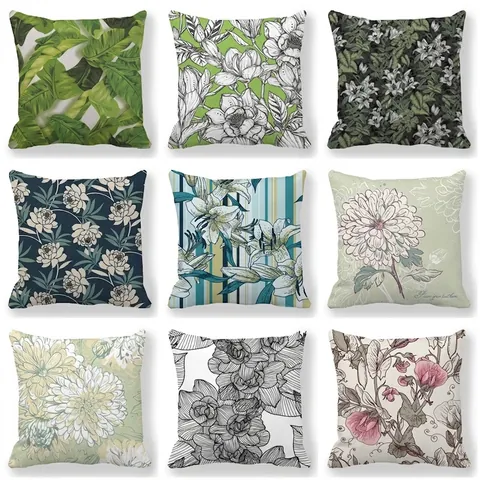 Decorative Pillowcase Peach Skin Velvet Cushion Cover Botanical Flower Plant Print Retro American Home Decor Soft