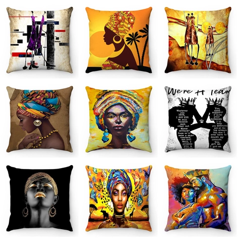Afrikaanse Vrouw Kunst Portret Decoratieve Kussensloop Zacht Kort Pluche Abstract Etnisch Stam Home Decor Sofa Kussenhoes