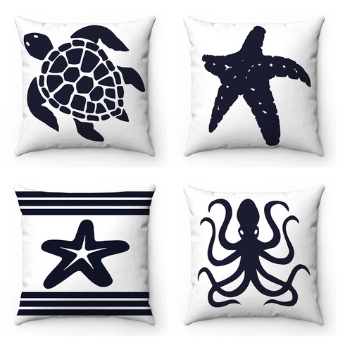 Nautical Ocean Throw Pillow Covers Short Plush Sea Turtle Starfish Octopus Decorative Cushion Case For Living Room