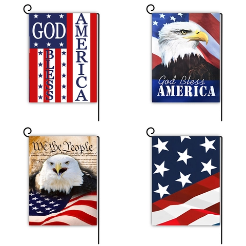 Amerikaanse Patriotische Tuinvlag Linnen Polyester Met Metalen Standaard Weerbestendig Outdoor Werf Decoratie Banner