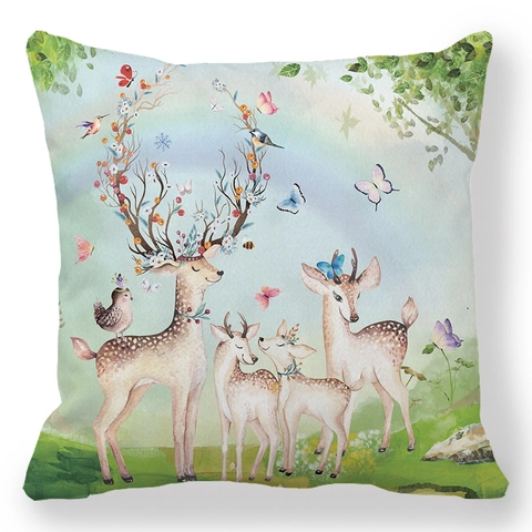 Federa Artistica Con Stampa Foresta Di Cervi Tessuto Pelle Di Pesca Fodera Per Cuscino Decorativo Per Divano Quadrata Decorazioni Casa