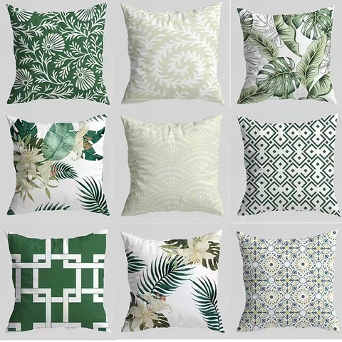 Fodera per Cuscino in Satin Verde Botanico Foglie Tropicali Geometrico Copricuscino per Divano Soggiorno Decorazione Quadrato