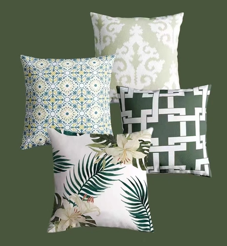 Fodera per Cuscino in Satin Verde Botanico Foglie Tropicali Geometrico Copricuscino per Divano Soggiorno Decorazione Quadrato