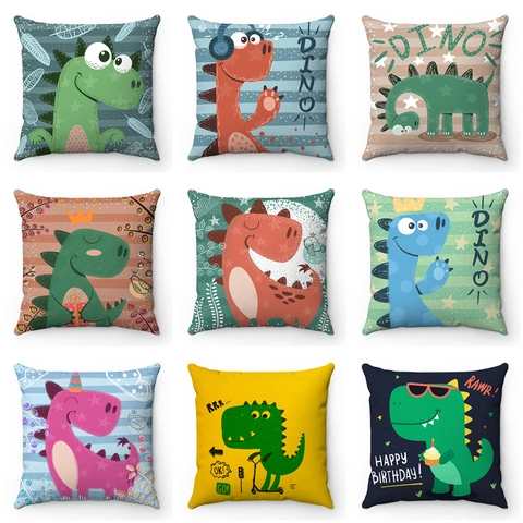 Housse de Coussin Décorative Série Dinosaure Dessin Animé Peluche Courte Douce Carrée Taie d'Oreiller Pour Canapé Salon Décoration