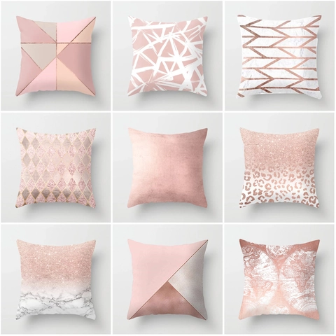 Federa Decorativa Moderna in Pelle di Pesca Oro Rosa Rosa Geometrico Marmo Quadrato Copricuscino per Divano Soggiorno