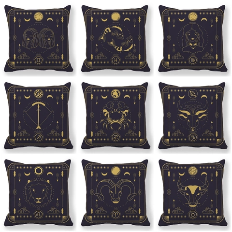 Zwölf Sternzeichen Muster Kissenbezug Pfirsichhaut Gold Linie Astrologie Kissenhülle Für Sofa Wohnzimmer Heimdeko Ohne Füllung