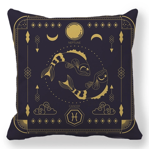 Zwölf Sternzeichen Muster Kissenbezug Pfirsichhaut Gold Linie Astrologie Kissenhülle Für Sofa Wohnzimmer Heimdeko Ohne Füllung