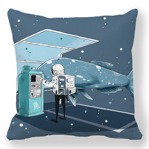 Artistieke Astronaut Ruimte Thema Perzikhuid Vierkante Kussenhoes Decoratieve Kussensloop Voor Sofa Woonkamer Huisdecoratie