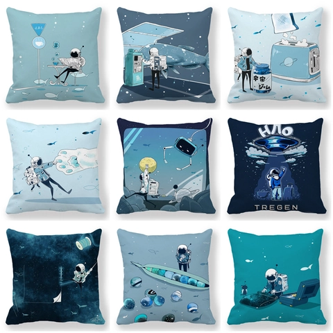 Artistieke Astronaut Ruimte Thema Perzikhuid Vierkante Kussenhoes Decoratieve Kussensloop Voor Sofa Woonkamer Huisdecoratie