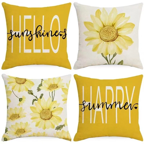 Daisy Sunflower Floral Print Cushion Cover Decorative Throw Pillow Case Polyester Square Pillowcase For Home Sofa Couch Living Room