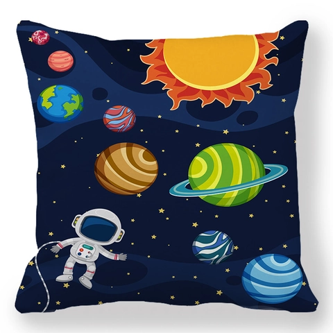 Astronaut Space Theme Cartoon Pillowcase Peach Skin Decorative Cushion Cover For Sofa Living Room Home Decor Square Pillowcase
