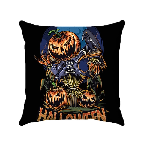 Funda de Almohada Decorativa de Halloween Super Suave Peluche Corto Funda de Cojín Cuadrada Calabaza Espantapájaros Esqueleto Para Sofá Hogar