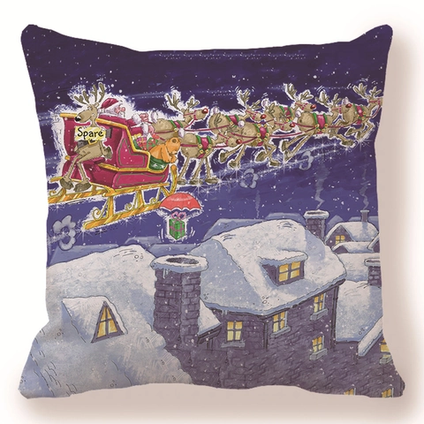 Kerstmis Perzikhuidstof Kussensloop Cartoon Kerstman Rendier Sofa Decoratieve Kussenhoes