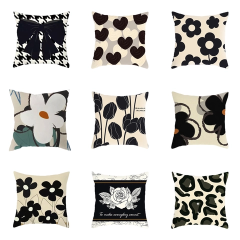 Pfirsichhaut Dekorativer Kissenbezug Quadratisch Minimalistisch Hahnentrittmuster Floral Leopard Druck Kissenbezug Sofa Heimdekoration