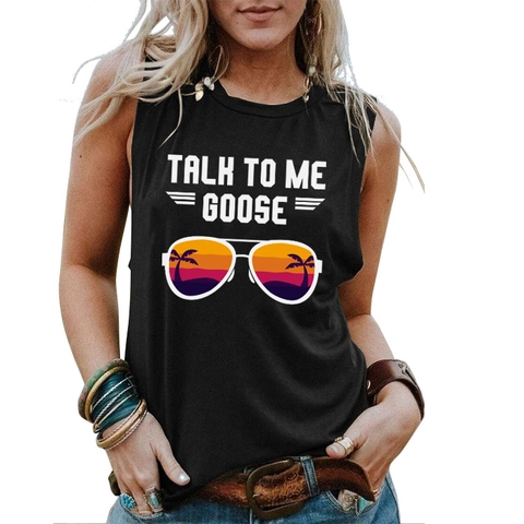 Women's Casual Sleeveless Tank Top Retro Sunset Sunglasses Letter Print Cotton Blend Loose Round Neck Summer Vest