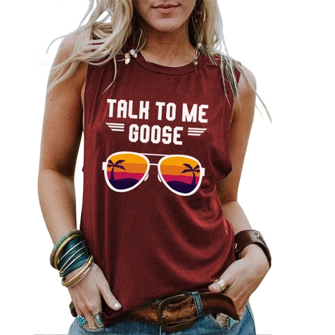 Women's Casual Sleeveless Tank Top Retro Sunset Sunglasses Letter Print Cotton Blend Loose Round Neck Summer Vest