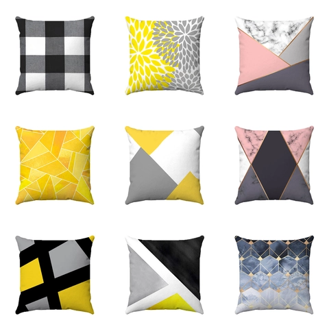 Taie d'Oreiller en Peluche Courte à Motif de Marbre Géométrique Moderne Housse de Coussin Décorative Style Nordique pour Canapé