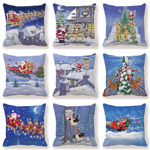 Kerstmis Perzikhuidstof Kussensloop Cartoon Kerstman Rendier Sofa Decoratieve Kussenhoes