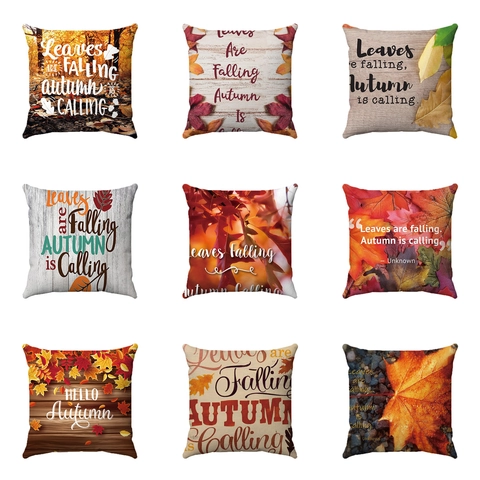 Housse de Coussin Décorative Automne Action de Grâce Feuilles d'Érable Grain de Bois Peluche Courte Super Douce Carrée Sofa