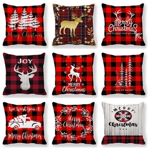 Kerst Kussenslopen Buffelruit Rendier Sneeuwvlok Patroon Polyester Perzikhuid Decoratieve Kussenhoes Voor Sofa Thuis Boerderij Vakantie Decor